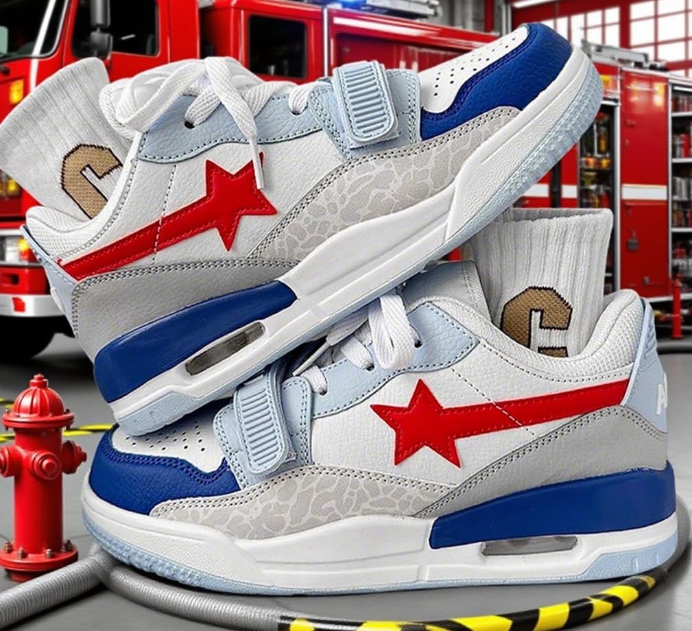 Женские и мужские высокие кроссовки на платформе Star Chunky с воздушной подушкой, удобной толстой подошвой для повседневной уличной носки Zqw, белый/красный/синий — фото 4