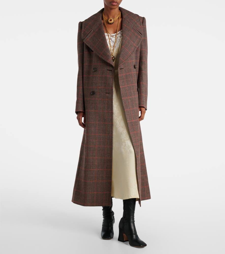 Двубортное пальто из чистой шерсти в клетку Chloé, Brown-Beige 1 — фото 2