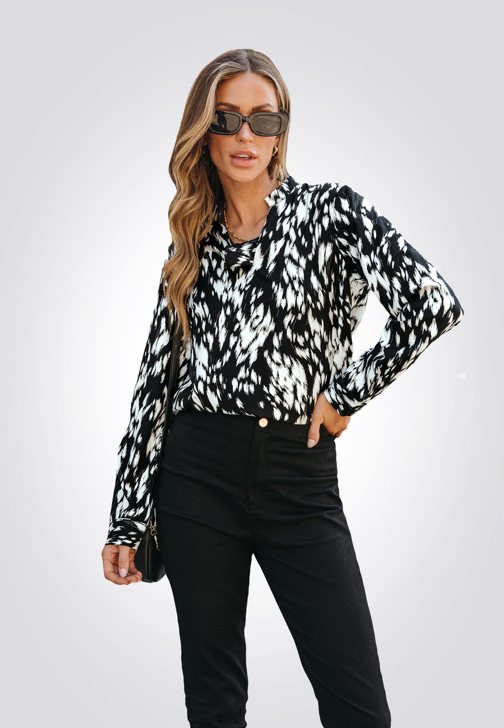 

Блузка на пуговицах ABSTRACT PRINT SPLIT NECK Cupshe, черный