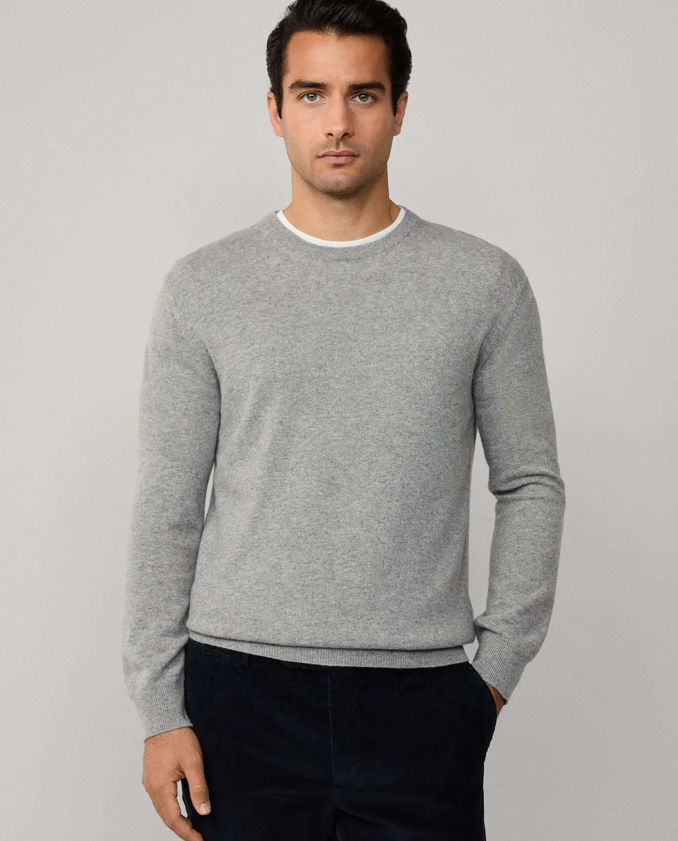 

Свитер из смеси мериносовой шерсти с круглым вырезом Hackett, серый