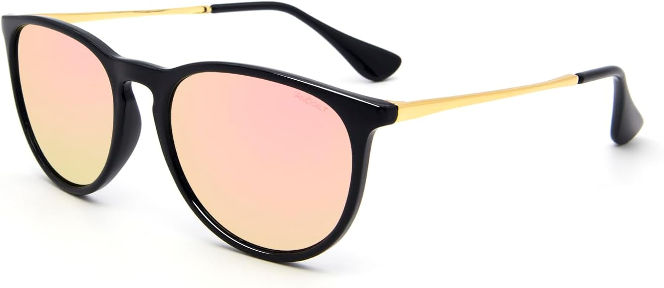 

Солнцезащитные очки ANDOILT в винтажном стиле с поляризацией, для женщин и мужчин, с защитой от УФ-излучения, ретро-дизайн, круглые зеркальные линзы, Black Frame Pink Lens