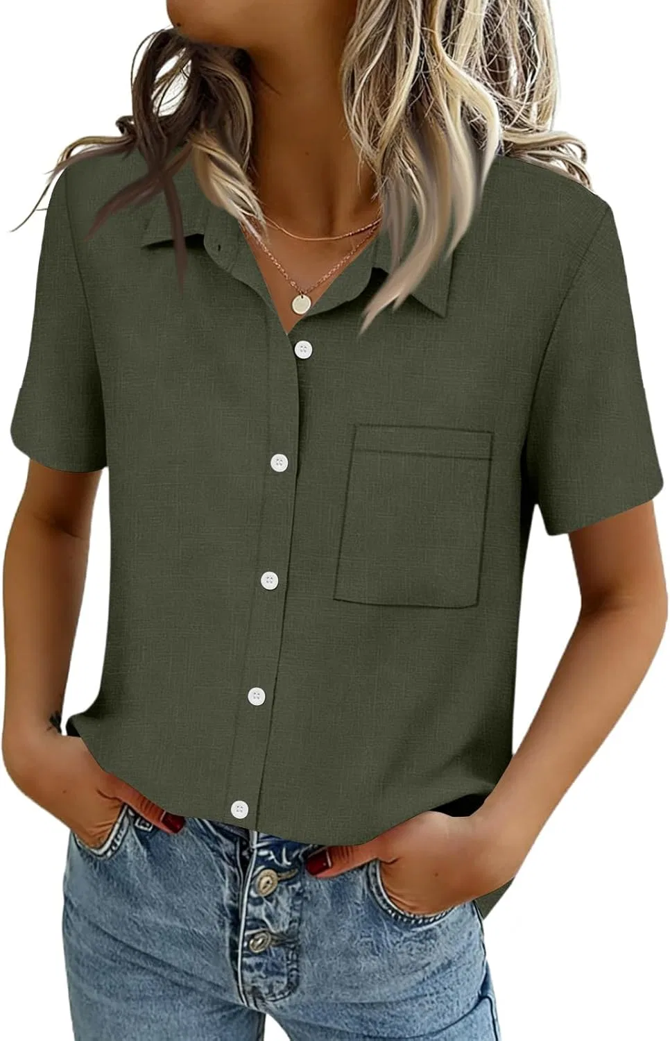 Блуза с принтом, Women's 2026 Fashion, Army Green — фото 4