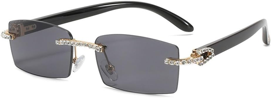 

Женские солнцезащитные очки без оправы с бриллиантами, винтажные прямоугольные солнцезащитные очки, женские солнцезащитные очки со стразами, градиентные цвета HHZZYVY, C1 Black-black