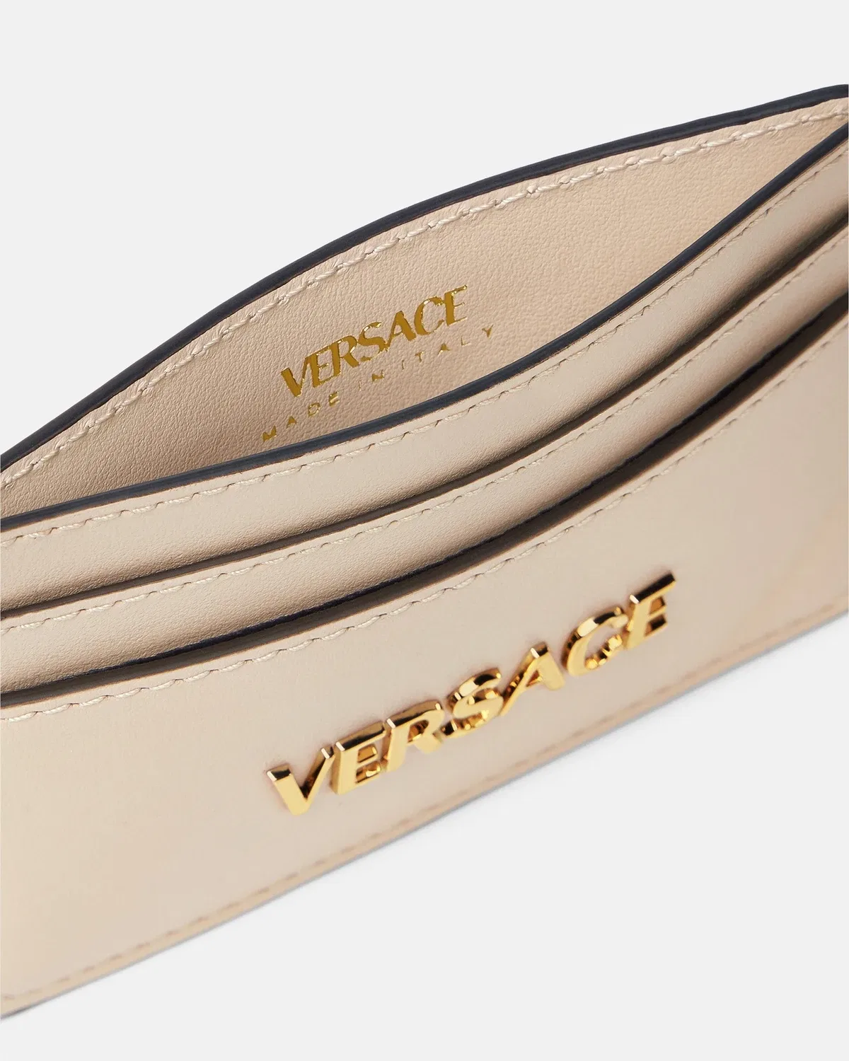 Кожаный держатель для карт с биркой VERSACE, бежевый — фото 2