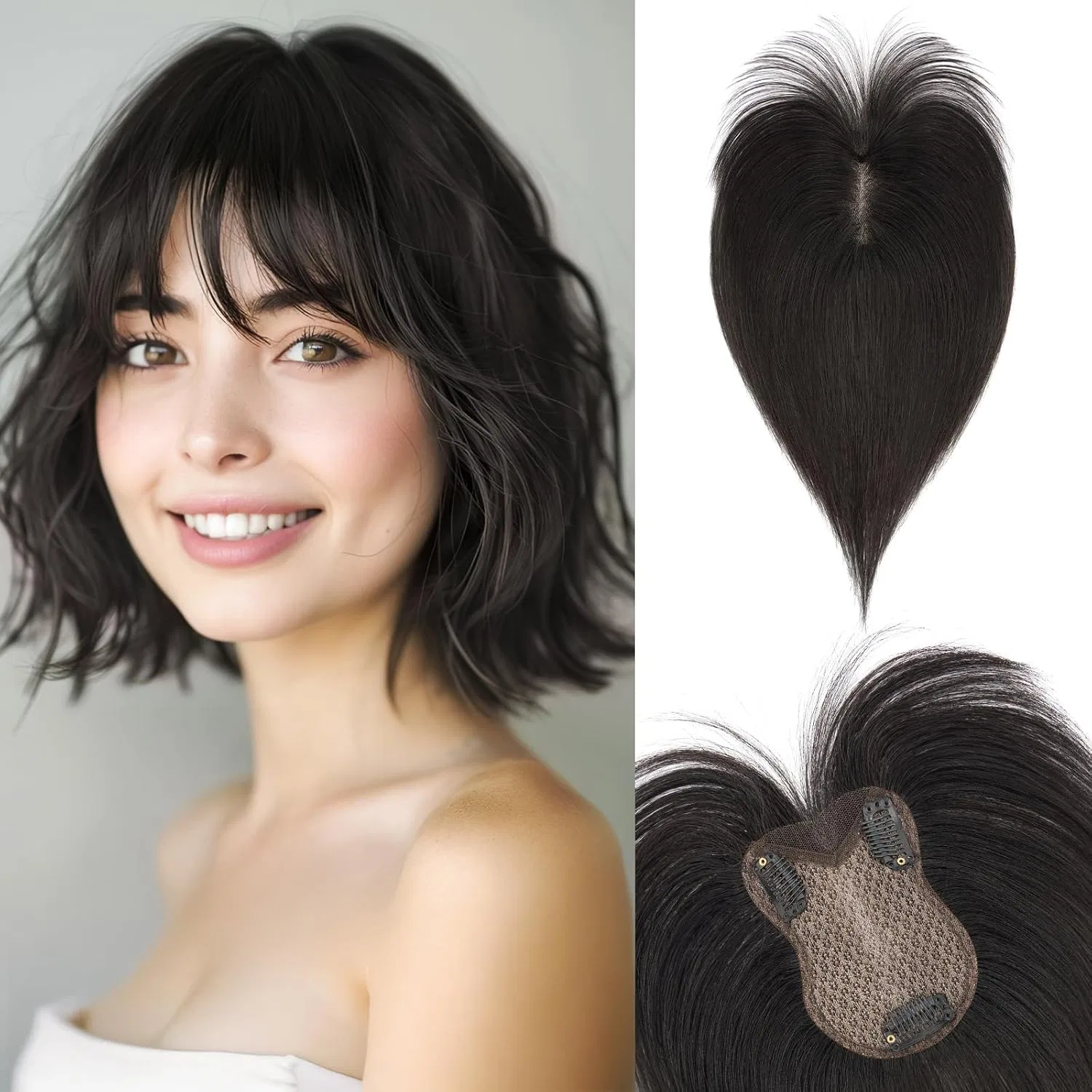Накладка для волос из натуральных волос на заколках от SEGOHAIR Sego, 1B-Natural Color