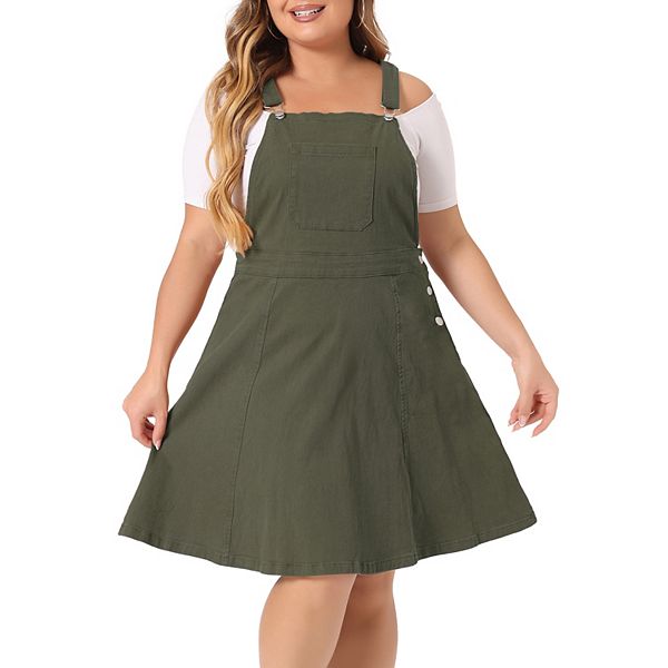 

Женское платье-комбинезон деним с накладными карманами plus size Agnes Orinda, Army Green