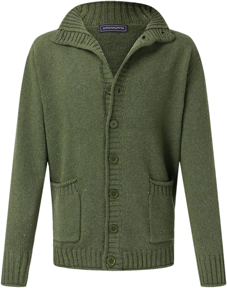 

Мужской вязаный свитер-кардиган с отложным воротником и пуговицами Fnfmrfmr