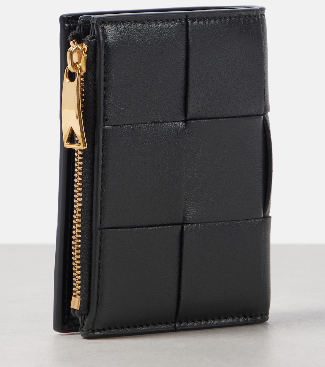 Кожаный кошелек-кассетник Bottega Veneta, Black/Gold — фото 3