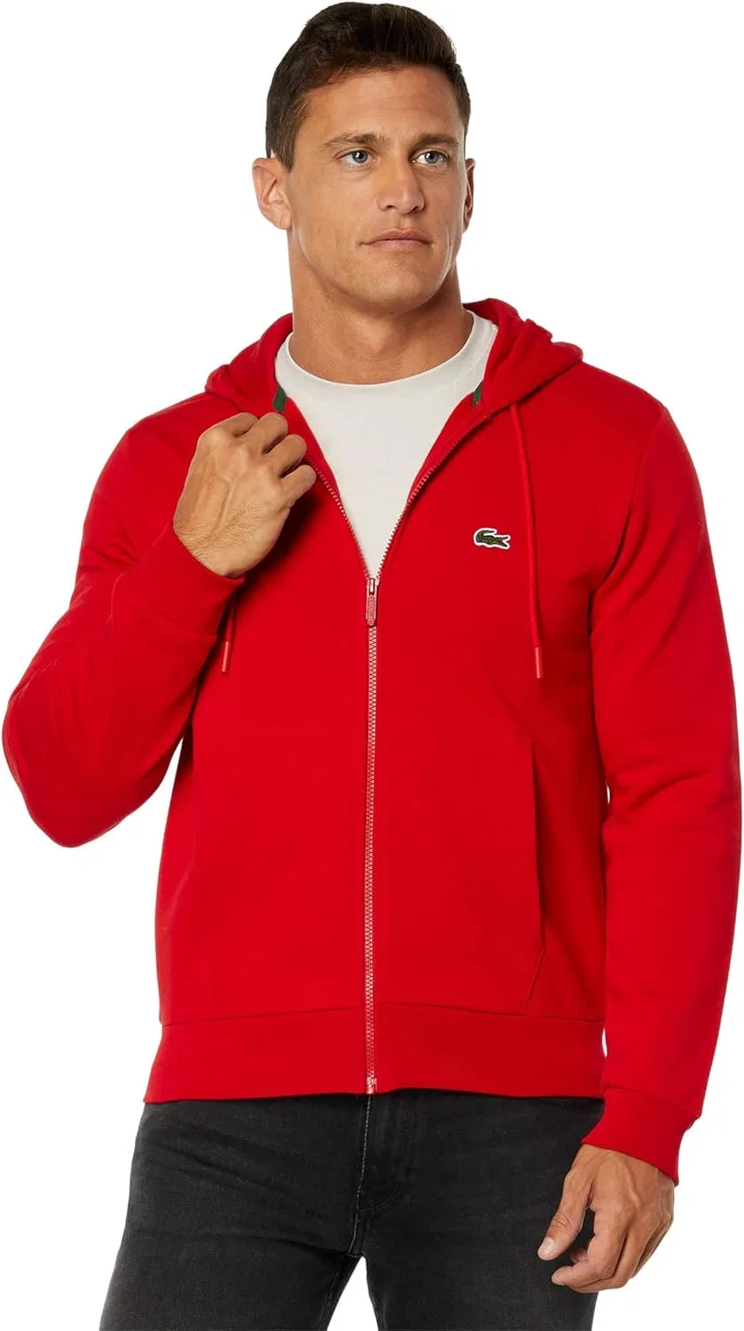 Толстовка Lacoste мужская с капюшоном и молнией классического кроя, красный
