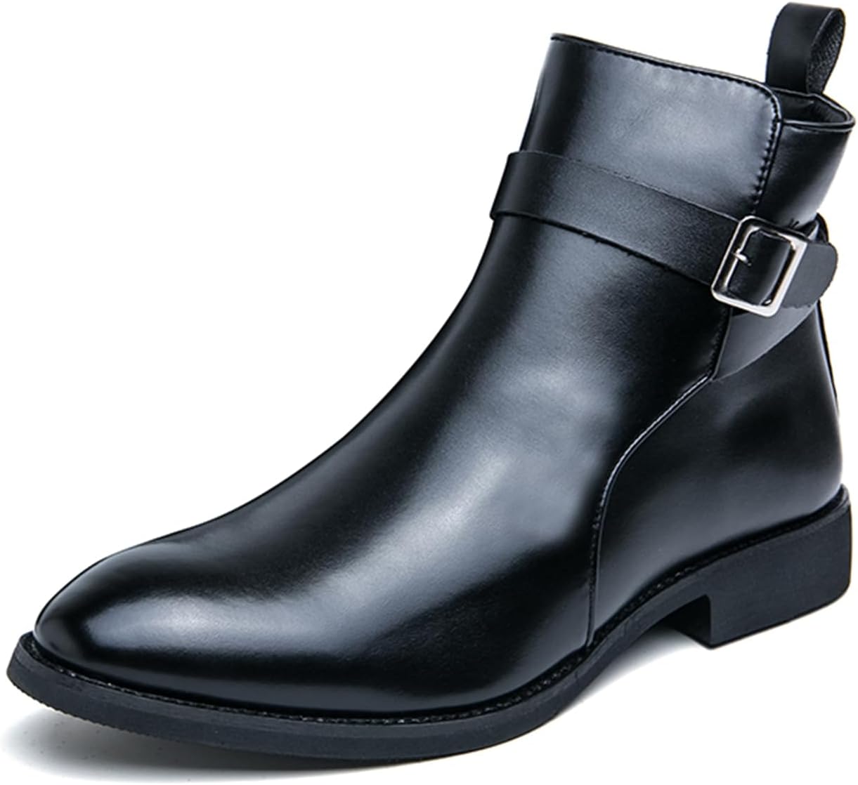 

Мужские ботинки Челси на низком каблуке из натуральной кожи с боковой молнией и пряжкой, стильные повседневные и ботинки с острым носком для офиса, бизнес-вечеринок, свадеб и ежедневной носки Psieicwm, черный