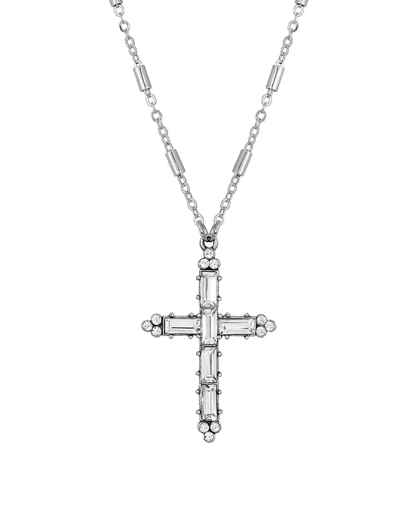 

Ожерелье-Цепочка с оловянным хрустальным крестом серебристого оттенка Symbols Of Faith, white