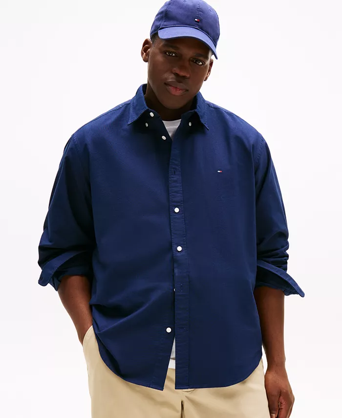 

Мужская классическая однотонная рубашка Oxford Big and Tall Heritage Tommy Hilfiger, синий