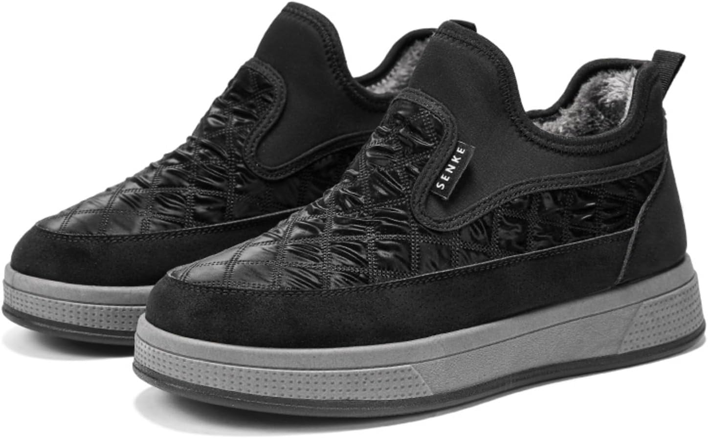 

Мужские зимние слипоны, утепленные флисом, стеганый верх, с петлей для надевания, нескользящая резиновая подошва, комфортная мягкая стелька для повседневной и уличной носки в холодную погоду Khwfjas, черный