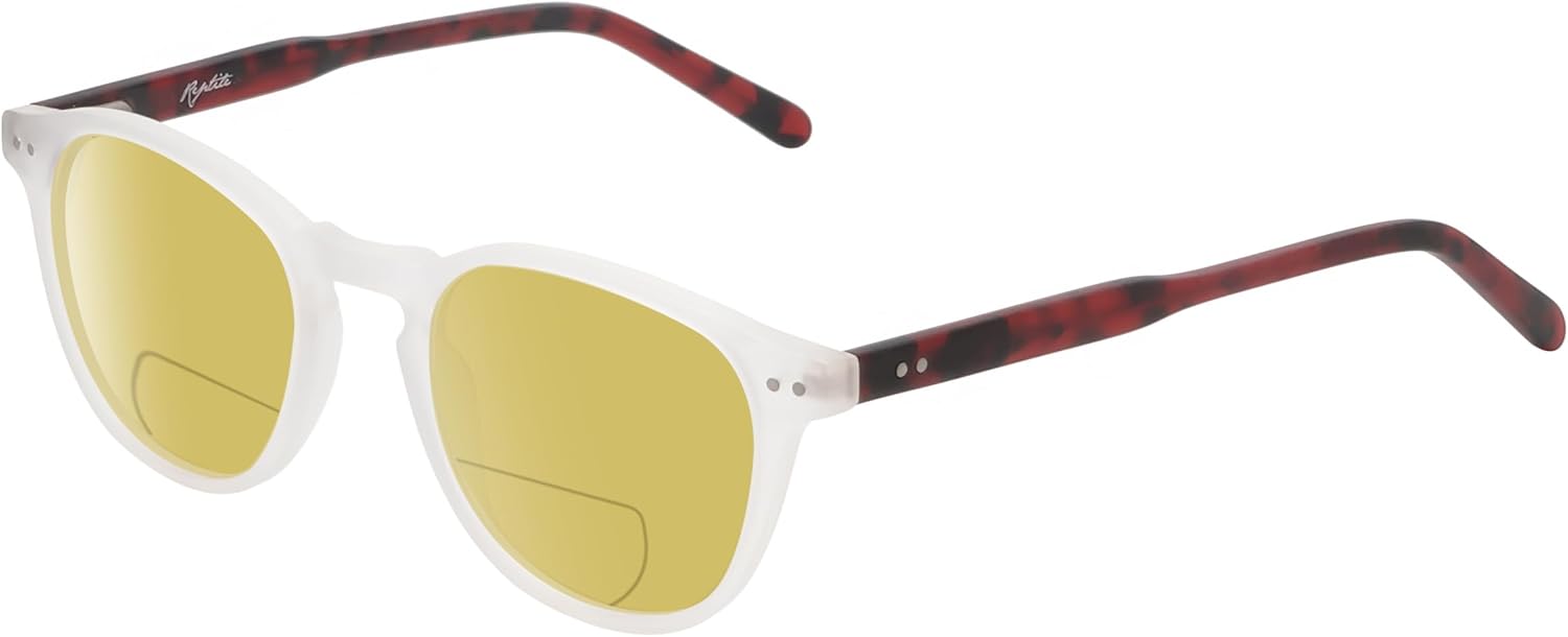 

Поляризованные бифокальные солнцезащитные очки Mata для чтения, мужские и женские, с бифокальными линзами, защитой от УФ-излучения, для спорта и вождения, тонированные Reptile, Clear Crystal Tortoise/Polarized Yellow