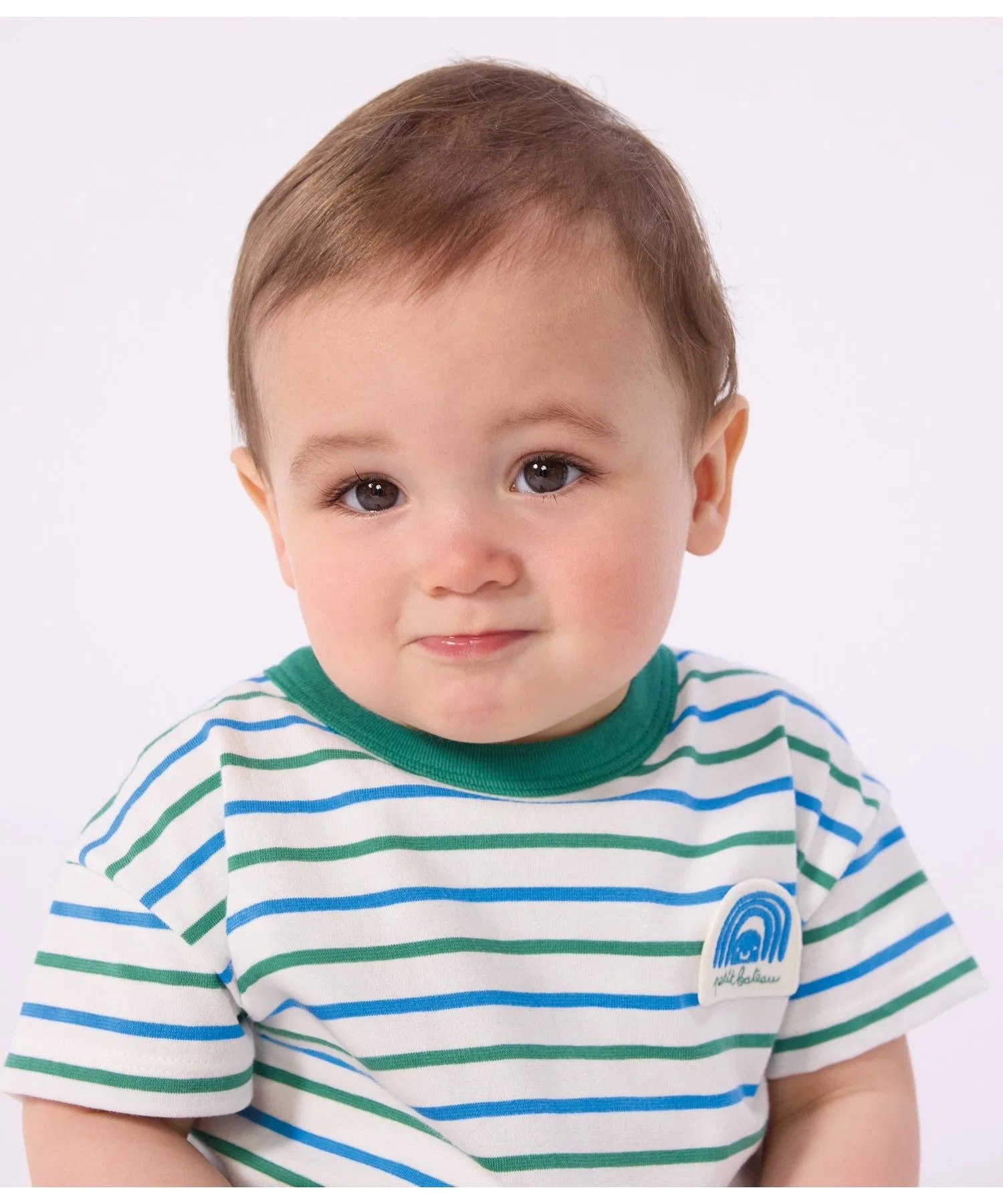 Детская футболка в полоску PETIT BATEAU с логотипом белый — фото 2