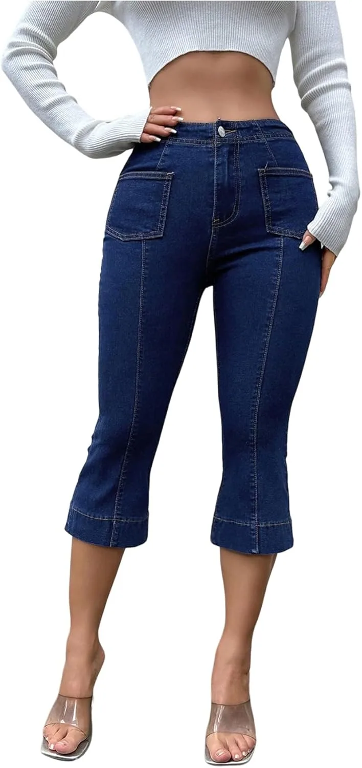 

Женские джинсы-капри Floerns Mid Waist с эффектом растяжки и расклешенным низом