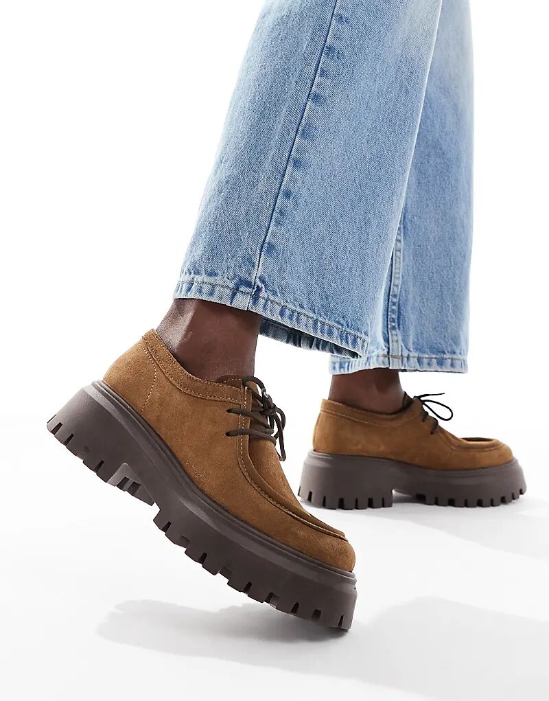 Массивные туфли на шнуровке Schuh Lyrica из светло-коричневой замши — фото 4
