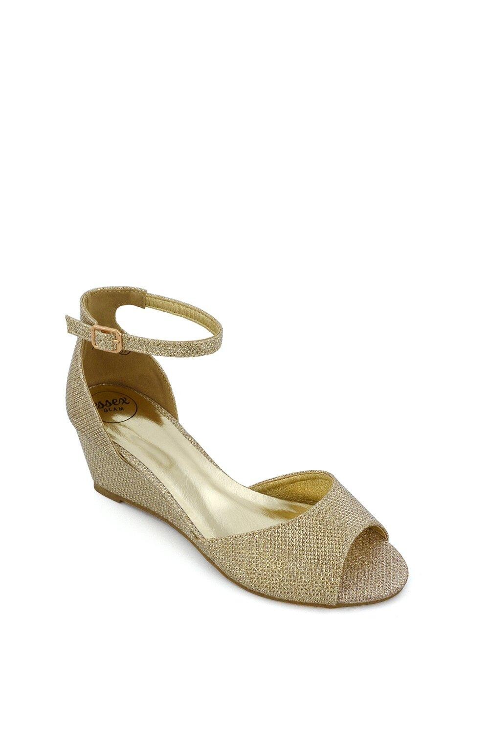 Босоножки на средней танкетке 'Lottie' Peeptoe XY London, золото — фото 2