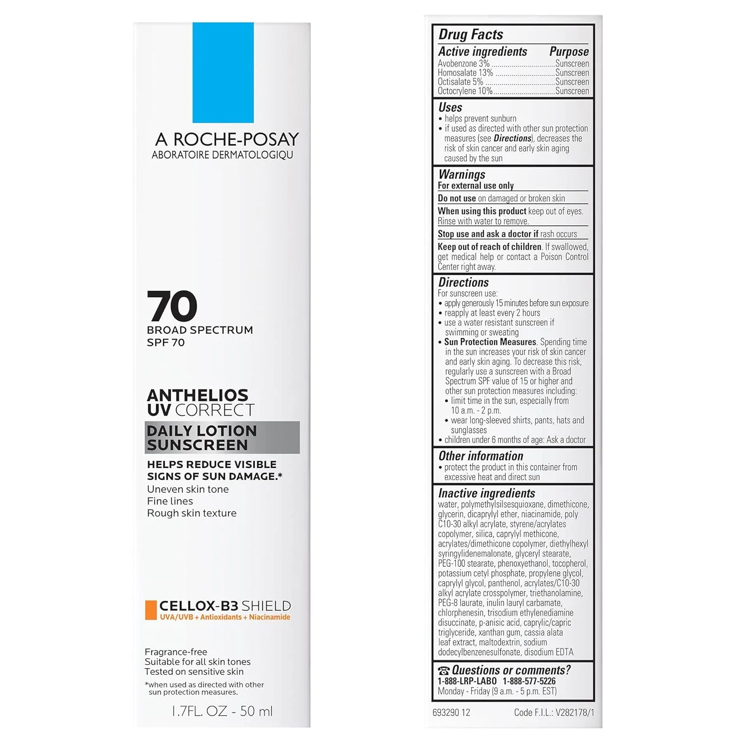 La Roche-Posay Anthelios UV Correct солнцезащитный увлажняющий крем SPF 70, ежедневный антивозрастной уход для лица с ниацинамидом для ровного тона и против морщин, защита для чувствительной кожи — фото 2