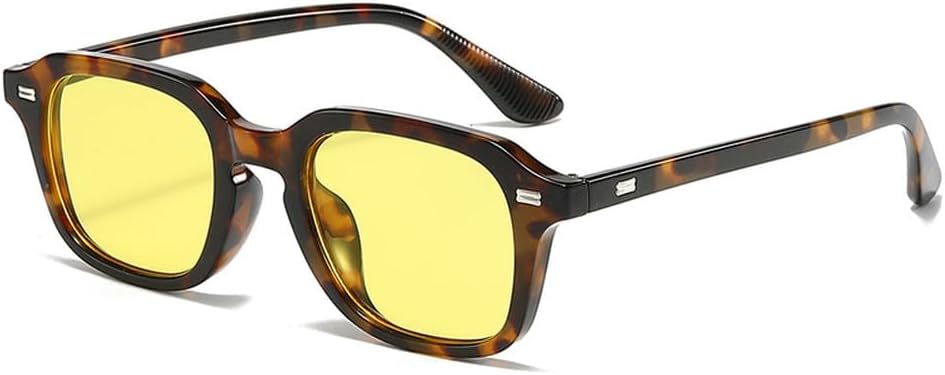 

Квадратные солнцезащитные очки конфетных цветов для женщин, ретро-очки с заклепками для мужчин, модные оранжевые солнцезащитные очки с защитой от УФ-излучения UV400 WNCKSQ, Leopard Yellow