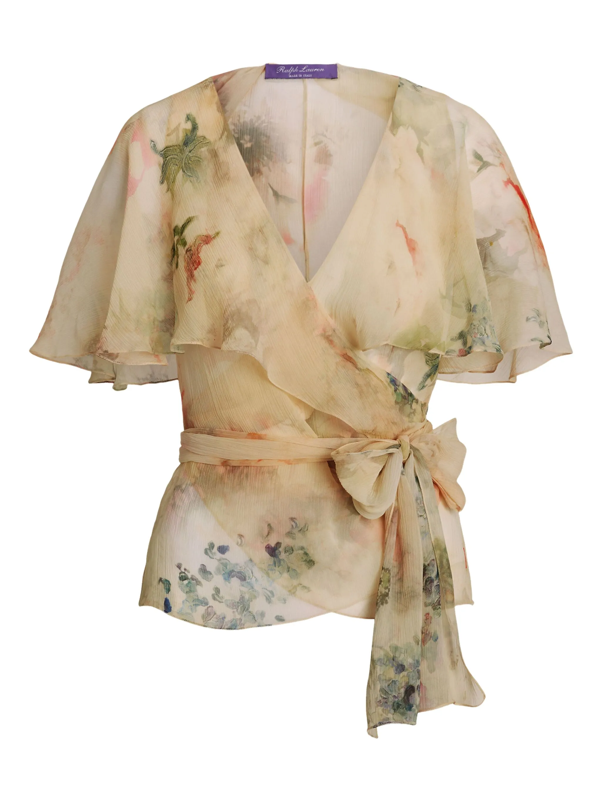 

Шелковый топ с оборками и цветочным узором Ralph Lauren Collection, нейтральный