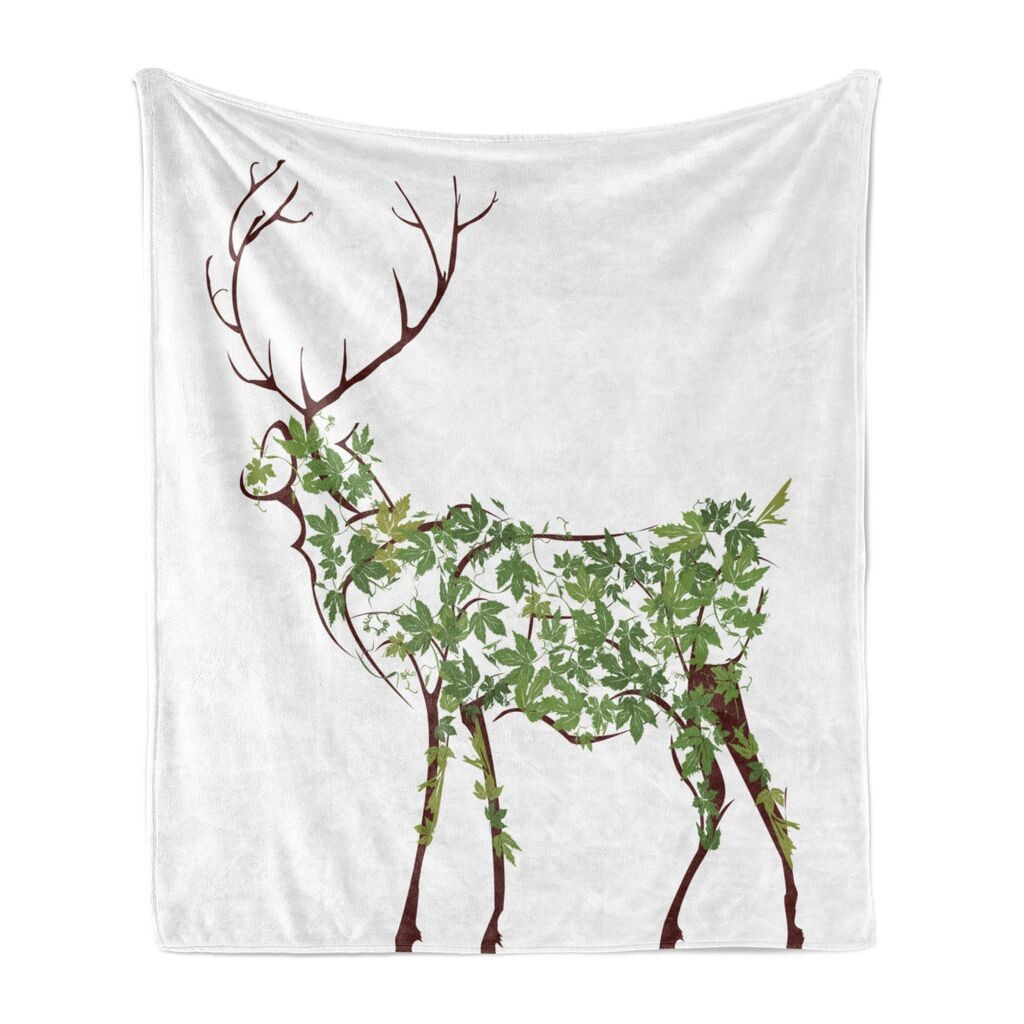 

Мягкое фланелевое флисовое одеяло ABAKUHAUS Antlers, дизайнерские иллюстрации оленей, листья лося, зеленый сад, традиционный праздник, 175 x 230 см, зеленый, коричневый, белый