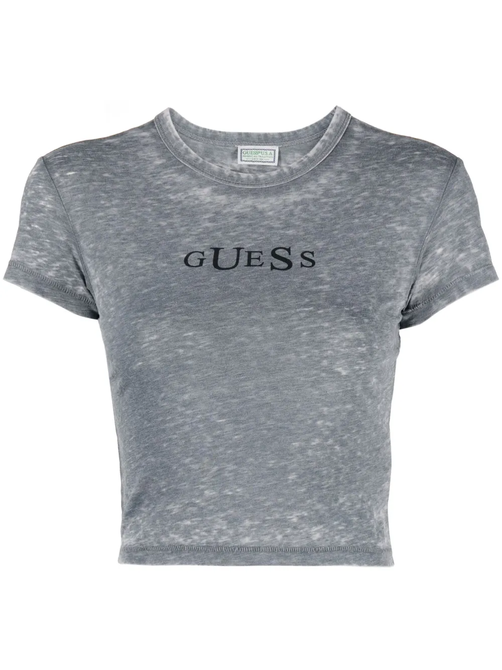 

Укороченная футболка с логотипом GUESS USA, черный