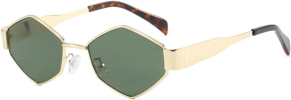 

Модные многоугольные солнцезащитные очки для женщин, роскошные металлические солнцезащитные очки в маленькой оправе, классические винтажные панк-очки для женщин HVTVTLA, Gold Green