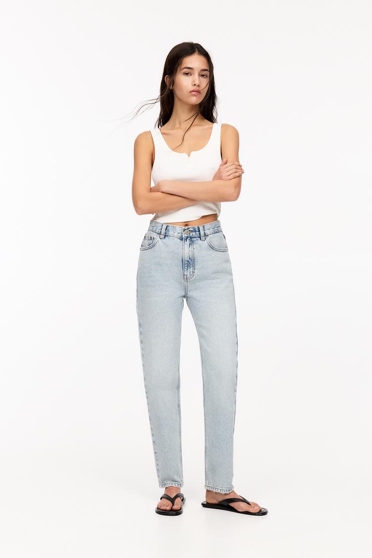 

Джинсы mom с высокой талией Pull And Bear, синий