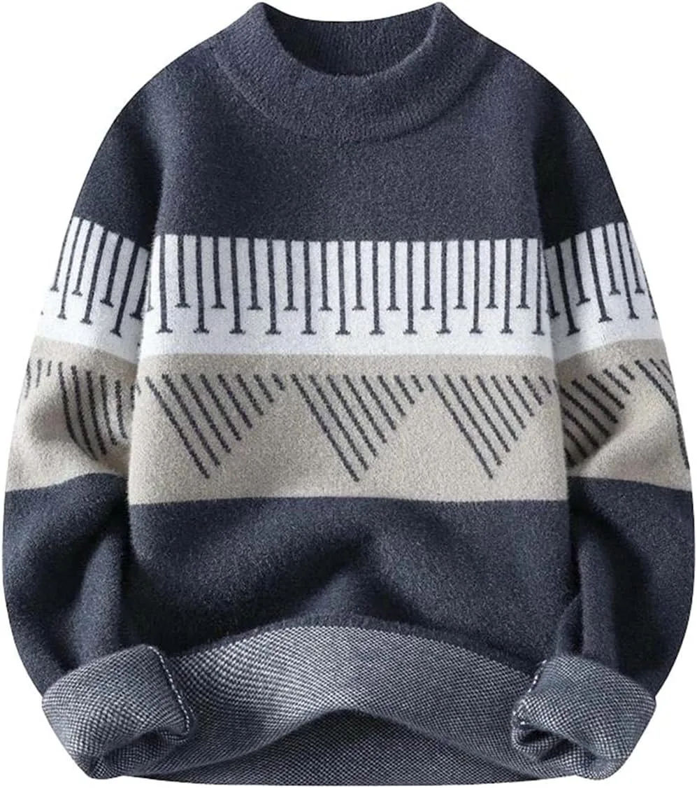 

Мужской свитер с фактурной вязкой и круглым вырезом для повседневной носки