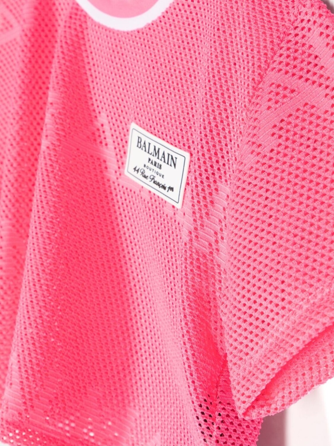 Balmain Kids сетчатая футболка с нашивкой-логотипом, розовый — фото 3