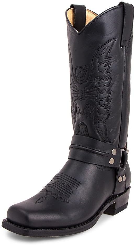 

Мужские классические ковбойские сапоги с квадратным носком, вышивкой, ремнями, до середины голени, на подъем, из искусственной кожи, мужские западные сапоги Hhhchpm, черный