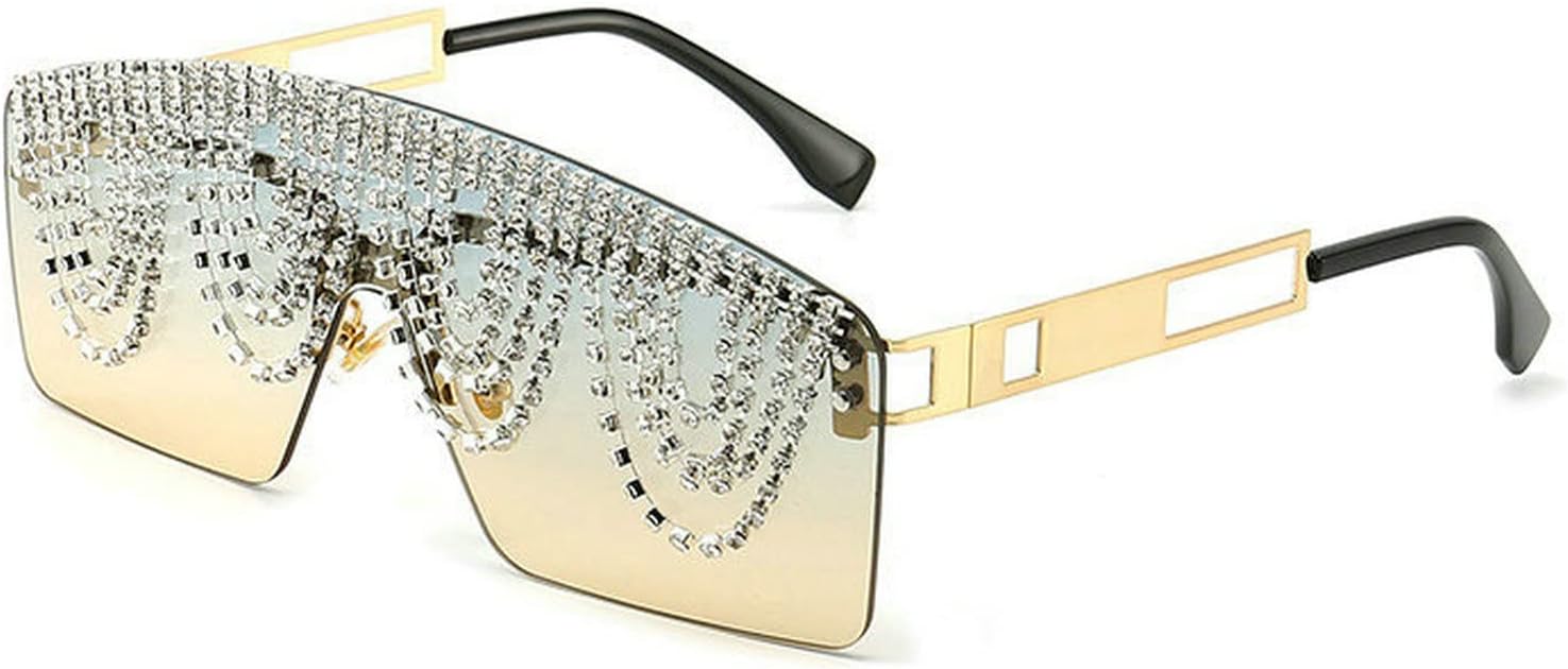 

Солнцезащитные очки COTIA с большими очками и стразами, женские, с кисточками, кристаллами и бриллиантами, в стиле ретро-панк, квадратной формы, для защиты глаз, Green