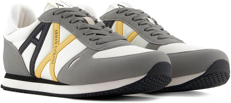 

Мужские кроссовки AX Armani Exchange из текстурированной замши и сетки с логотипом, слоновая кость/серый