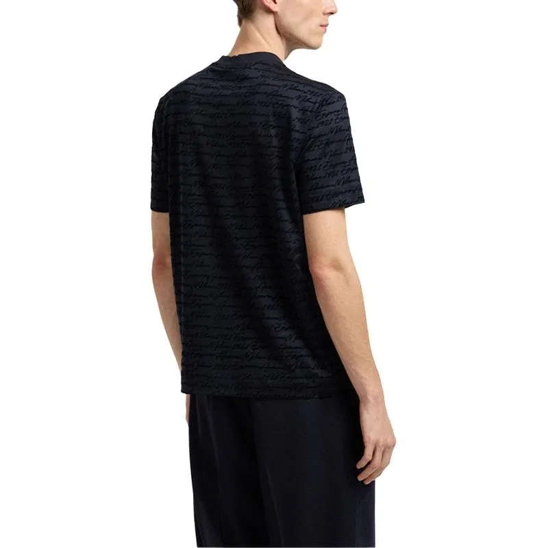 Футболка из джерси с велюровым принтом All-Over Flocked Logo EMPORIO ARMANI, Marine Blue — фото 3