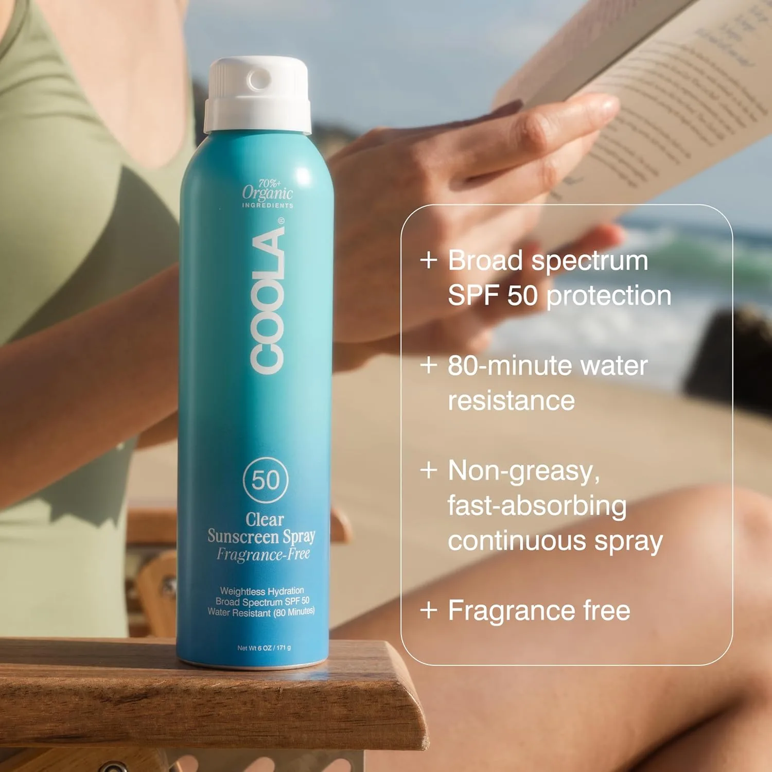 Солнцезащитный спрей COOLA Organic Sunscreen SPF 50, протестирован дерматологами, обеспечивает ежедневную защиту кожи, подходит для веганов, не содержит глютена и отдушек. 177 мл (2 шт.) — фото 3