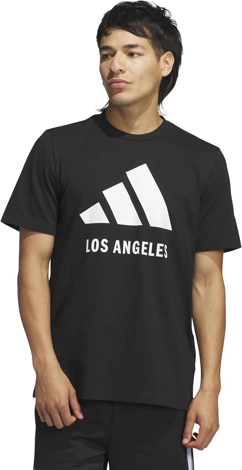 Мужская футболка adidas Key City Los Angeles с графическим принтом, круглым вырезом и коротким рукавом, повседневная, черная