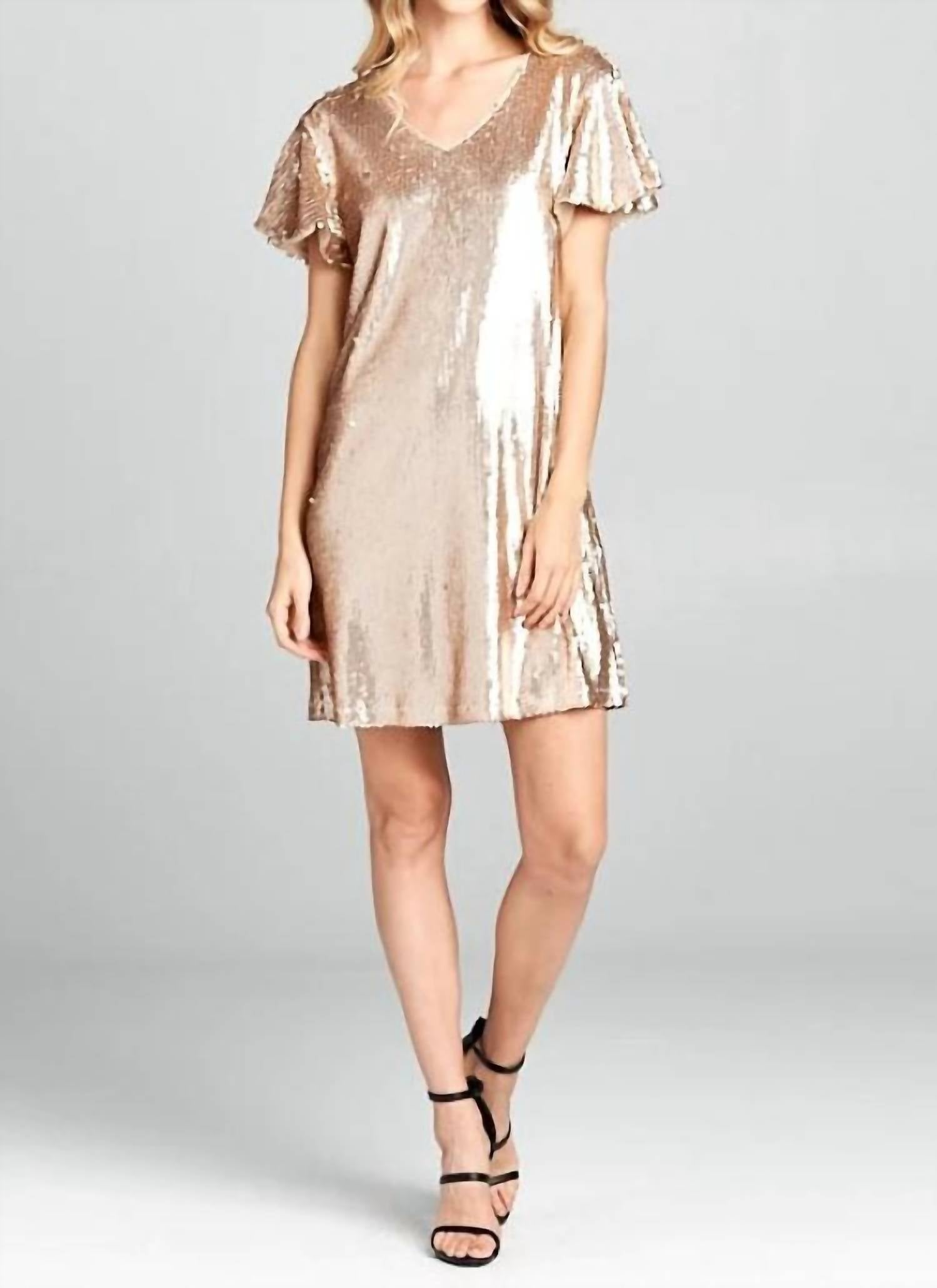 

Платье с пайетками Eyes On Me в розовом золоте Spurs & Stilettos Boutique