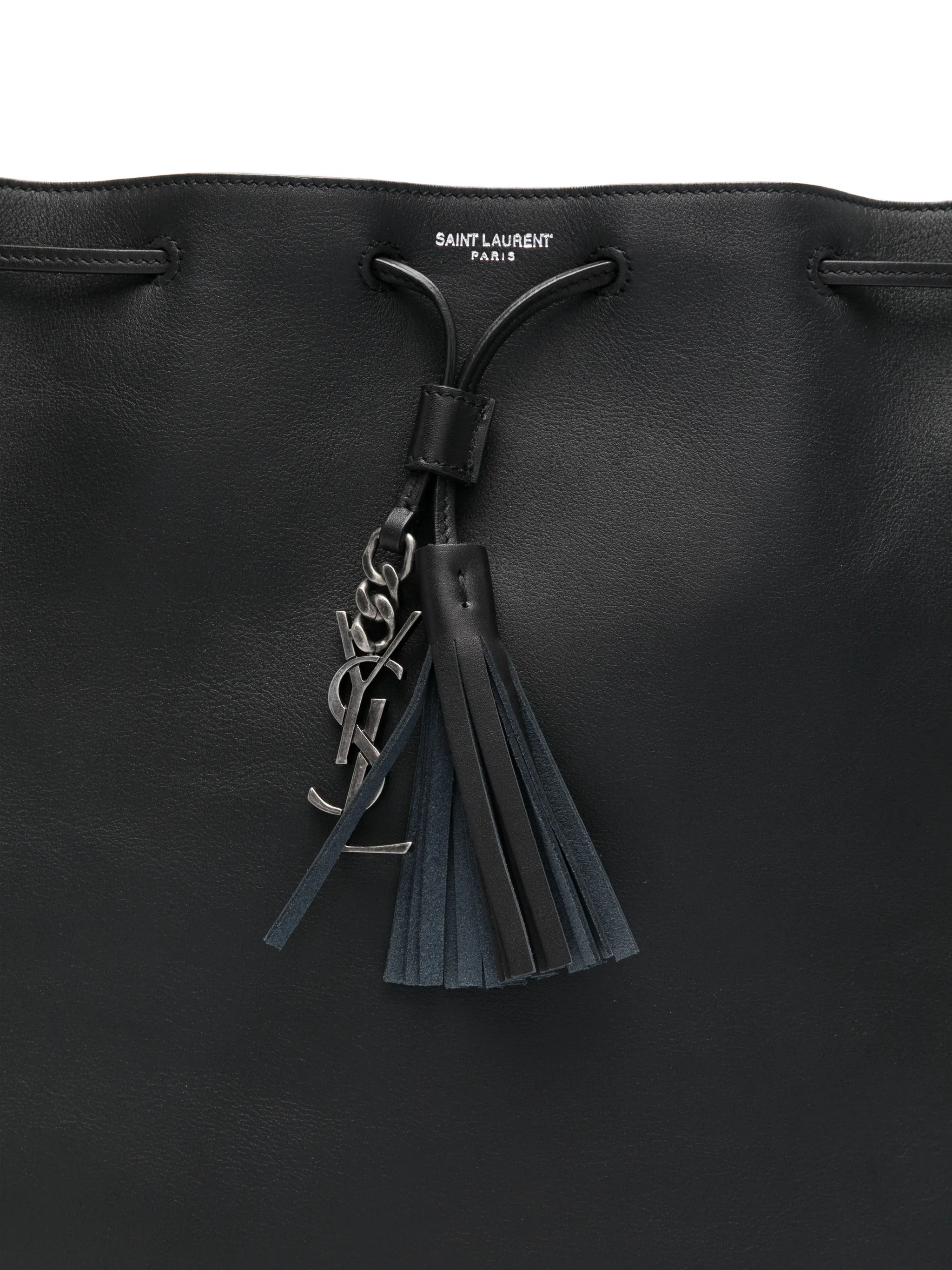 Средняя джинсовая сумка через плечо с плоской кисточкой-шармом Saint Laurent, черный — фото 4