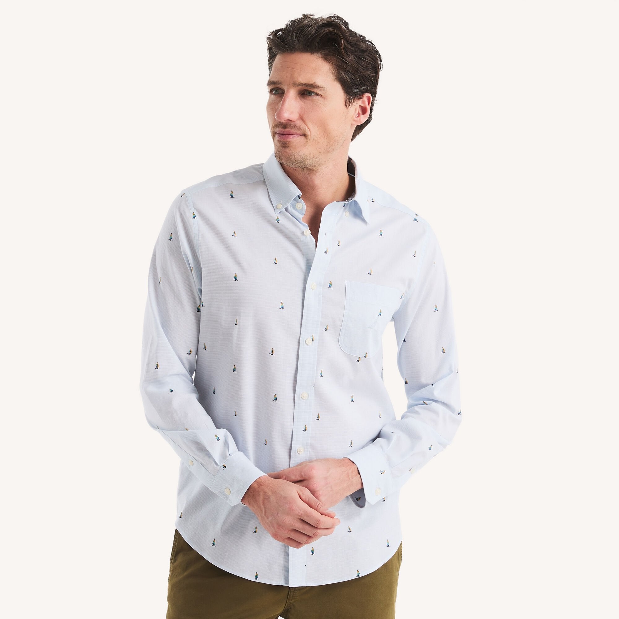 

Мужская рубашка с принтом Nautica, цвет bright white