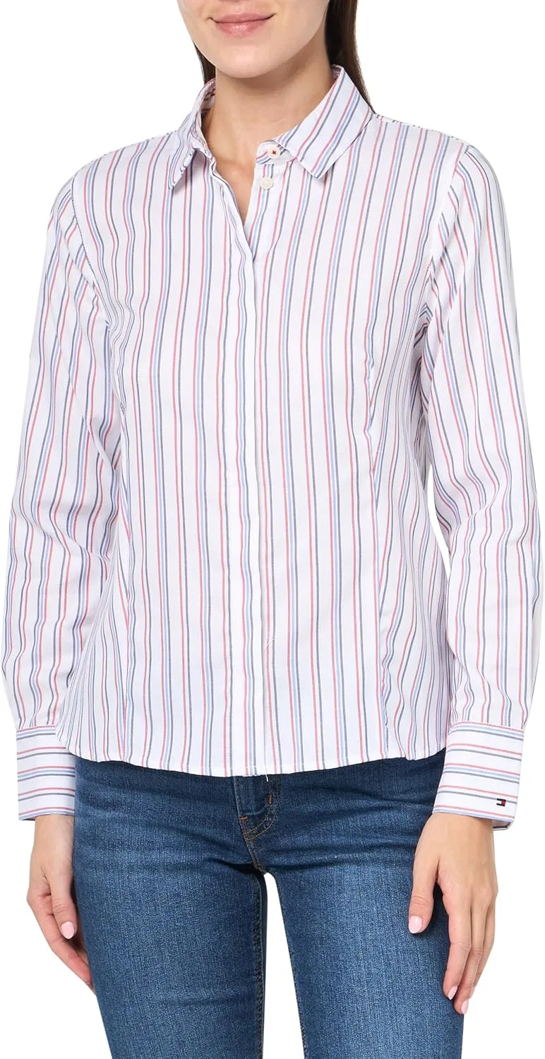 Рубашка спортивная с длинным рукавом Roll Tab, Tommy Hilfiger, слоновая кость мульти