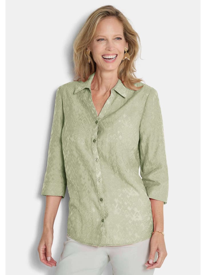 

GOLDNER Укороченный размер: блузка из вискозы с нежным узором цвета шалфея