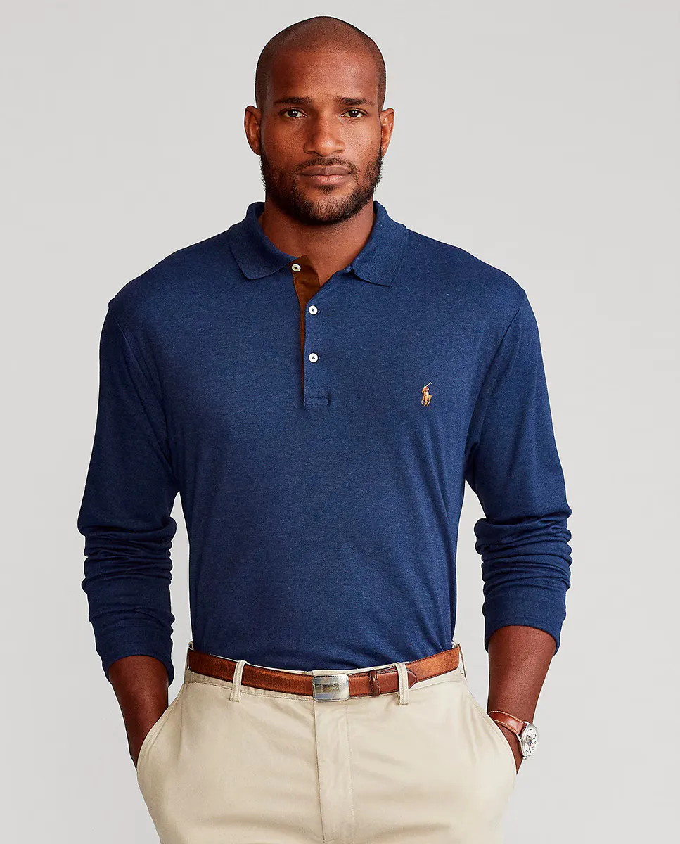 

Классическая мужская рубашка-поло из хлопка пима больших размеров Polo Ralph Lauren, темно-синий