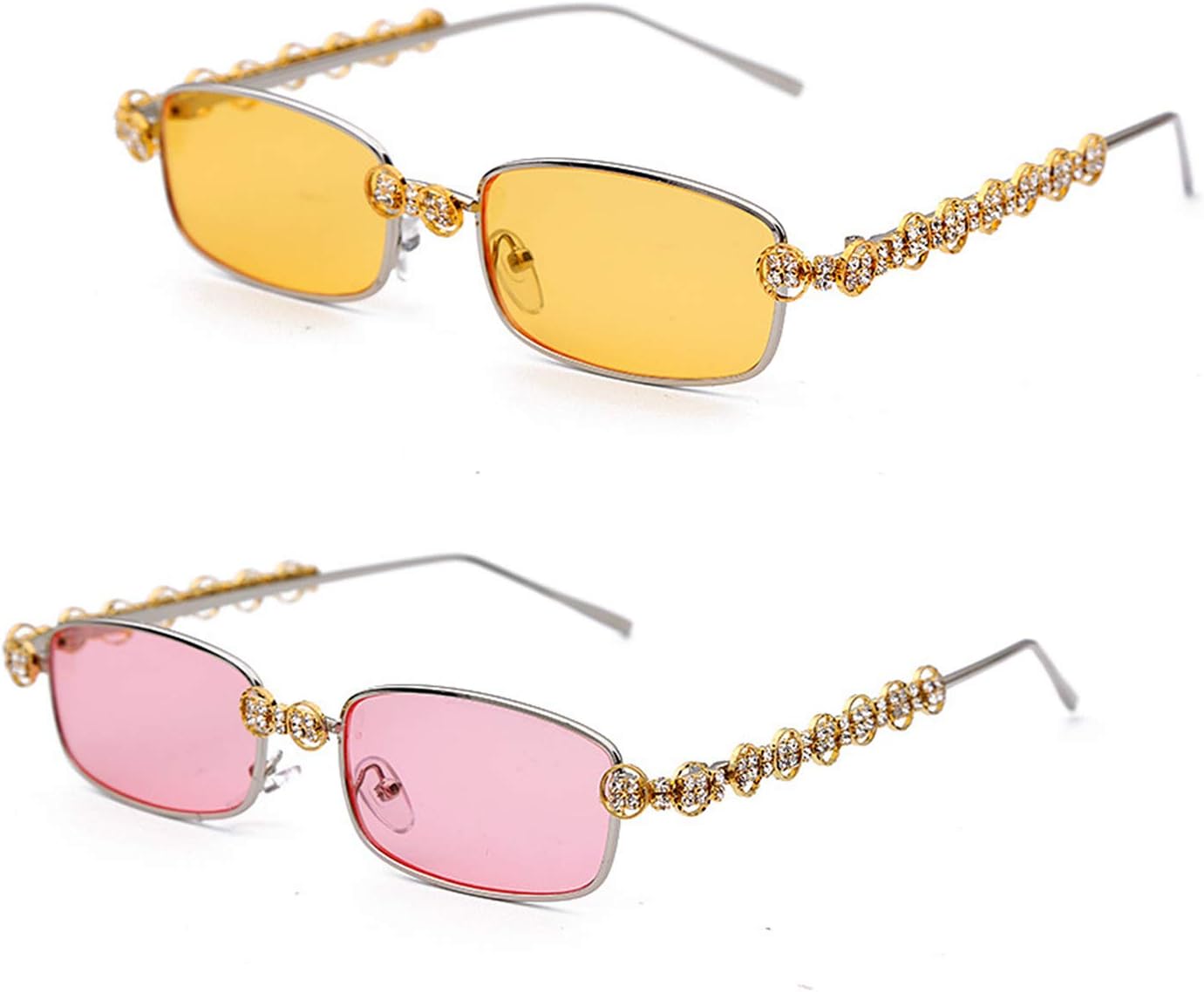 

Солнцезащитные очки Willochra прямоугольной формы со стразами, модные женские квадратные солнцезащитные очки с бриллиантовым блеском для вечеринки, хрустальные солнцезащитные очки, 2pack-yellow&pink