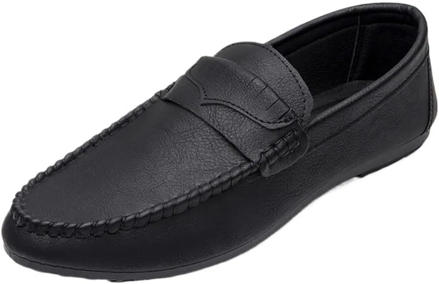 Мокасины кожаные Mens Slip-on Loafers Simple Moccasins, черный DHFIRUFSHLO