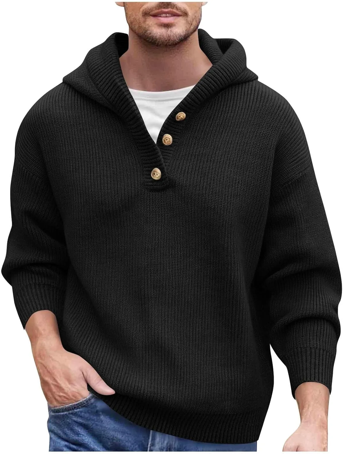 

Мужской свитер-пуловер с фактурной вязкой