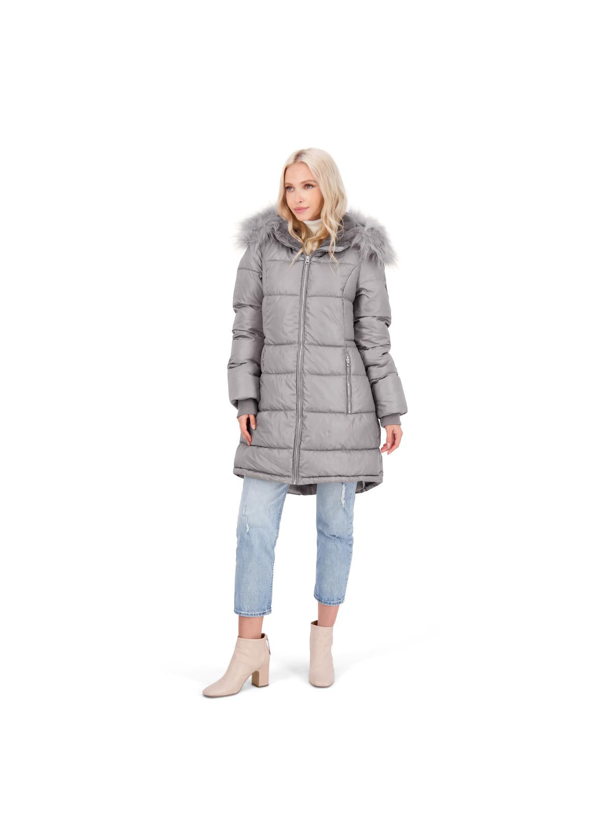 

Женское теплое пуховое пальто из искусственного меха Jessica Simpson, цвет ice grey