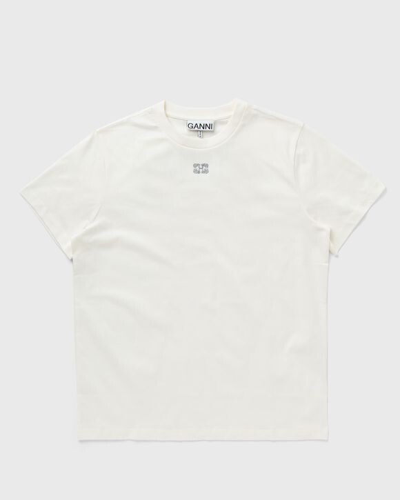 

Топ Ganni White Basic Jersey Rhinestone Relaxed T-Shirt, цвет egret