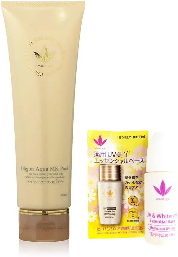 Маска для лица Unclear — Отбеливающая Beevanjoa Medicated Ougon Aqua MK Pack + бонус: база UV Whitening Essential, 200 г