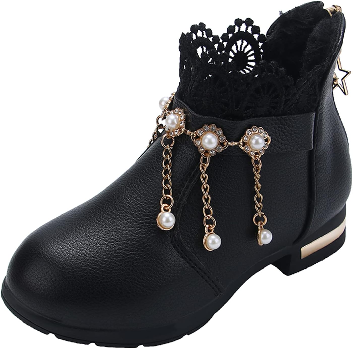 

Детские ботильоны для девочек с боковой пряжкой и молнией, нарядные ботинки - детская обувь для прогулок с хрупким ремешком, низкие Egmy, Black